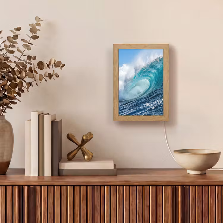 Golf - Oceaan - Water - Dynamisch - Blauw Light Box met kabel (Wandlamp) klein -sfeer2