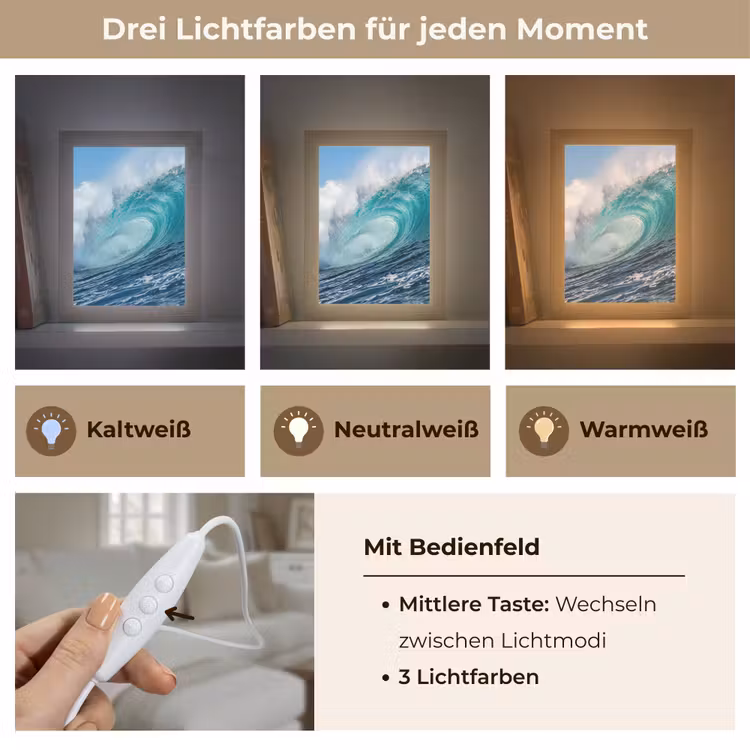 Golf - Oceaan - Water - Dynamisch - Blauw Light Box met kabel (Wandlamp) klein -USP_lichtkleurDE