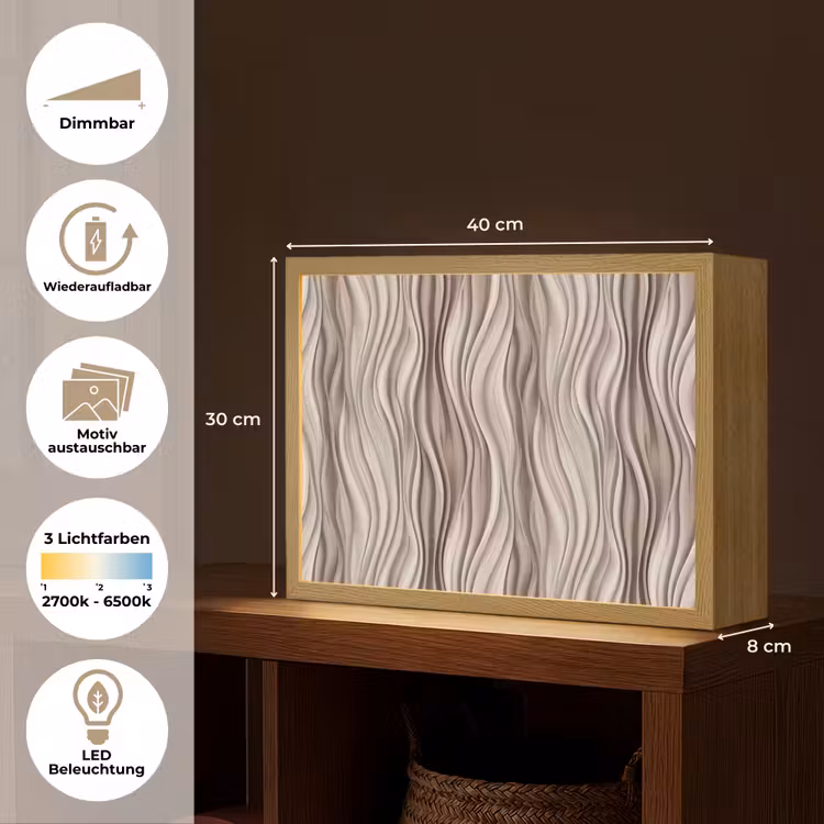 Golven - 3D - Crème Light Box met batterij (Wandlamp) middel 907 -USP_websiteoverzichtDE