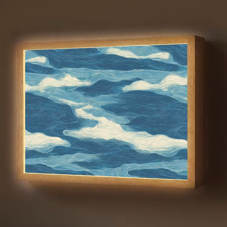 Golven - Abstract - Patroon - Blauw - Wit Light Box met batterij (Wandlamp) middel 907 -z3d_website