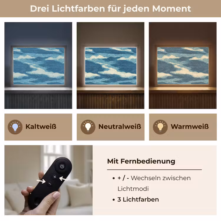 Golven - Abstract - Patroon - Blauw - Wit Light Box met batterij (Wandlamp) middel 907 -USP_lichtkleurDE