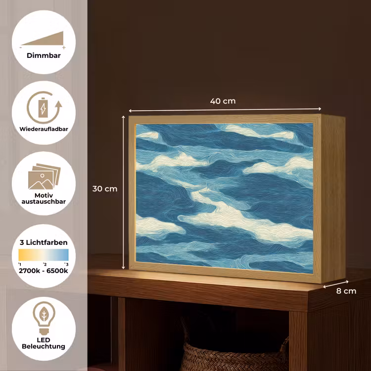 Golven - Abstract - Patroon - Blauw - Wit Light Box met batterij (Wandlamp) middel 907 -USP_websiteoverzichtDE