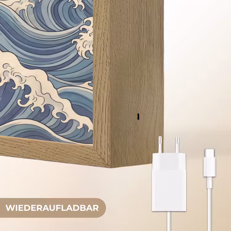 Golven - Zee - Natuur - Abstract - Blauw Light Box met batterij (Wandlamp) middel -USP_websiteoplaadbaarDE