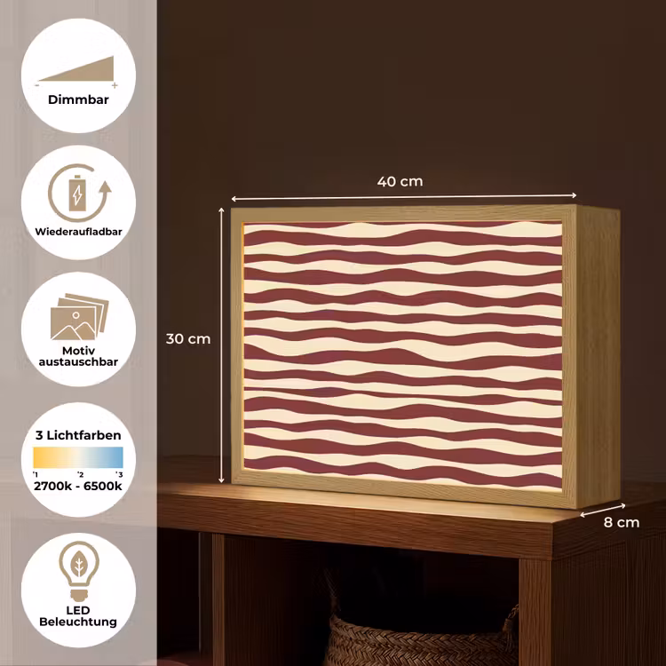 Golven - Rood - Patroon - Crème Light Box met batterij (Wandlamp) middel 907 -USP_websiteoverzichtDE