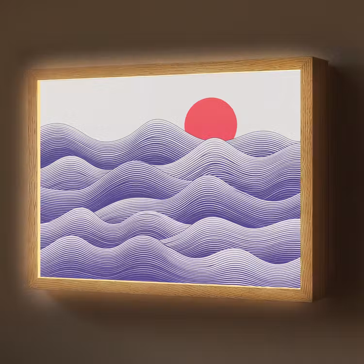 Golven - Zon - Natuur - Abstract - Rood Light Box met batterij (Wandlamp) middel -z3d_website