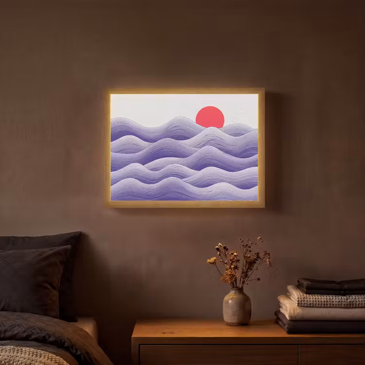 Golven - Zon - Natuur - Abstract - Rood Light Box met batterij (Wandlamp) middel -sfeer4