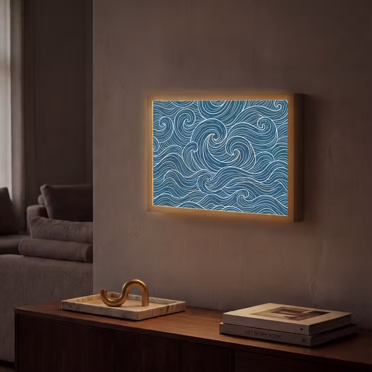 Golven - Spiraal - Water - Abstract - Blauw Light Box met batterij (Wandlamp) middel -sfeer1
