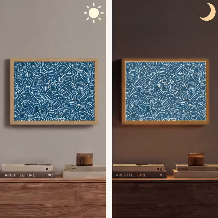 Golven - Spiraal - Water - Abstract - Blauw Light Box met batterij (Wandlamp) middel -sfeer3