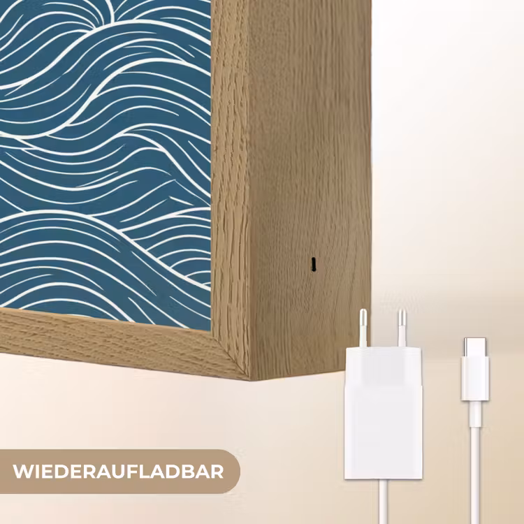 Golven - Spiraal - Water - Abstract - Blauw Light Box met batterij (Wandlamp) middel -USP_websiteoplaadbaarDE