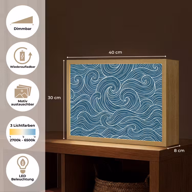 Golven - Spiraal - Water - Abstract - Blauw Light Box met batterij (Wandlamp) middel -USP_websiteoverzichtDE