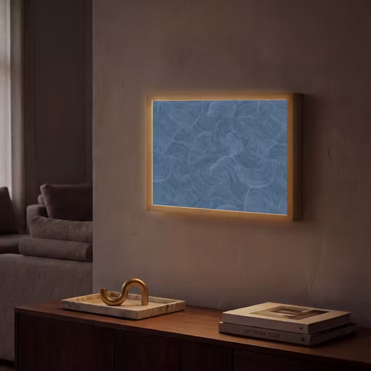 Golven - Textuur - Patroon - Blauw Light Box met batterij (Wandlamp) middel 907 -sfeer1