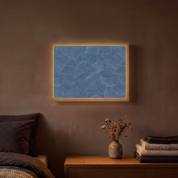 Golven - Textuur - Patroon - Blauw Light Box met batterij (Wandlamp) middel 907 -sfeer4