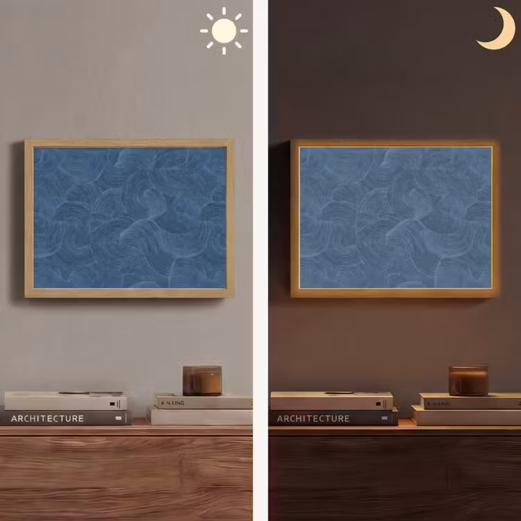 Golven - Textuur - Patroon - Blauw Light Box met batterij (Wandlamp) middel 907 -sfeer3