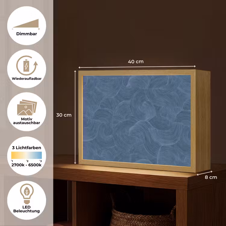 Golven - Textuur - Patroon - Blauw Light Box met batterij (Wandlamp) middel 907 -USP_websiteoverzichtDE
