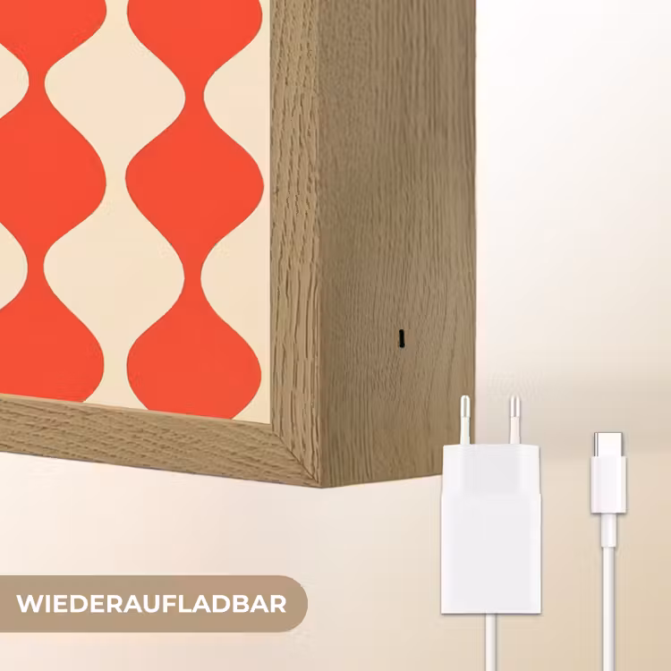 Golvend patroon - Retro - Rood - Beige Light Box met batterij (Wandlamp) middel 907 -USP_websiteoplaadbaarDE