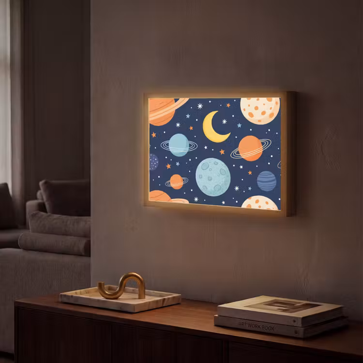 Ruimte - Planeten - Kleurrijk Light Box met batterij (Wandlamp) middel -sfeer1
