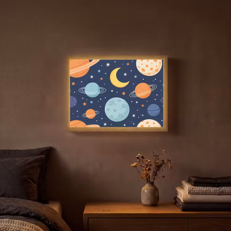 Ruimte - Planeten - Kleurrijk Light Box met batterij (Wandlamp) middel -sfeer4