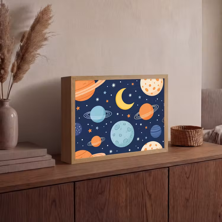 Ruimte - Planeten - Kleurrijk Light Box met batterij (Wandlamp) middel -sfeer2