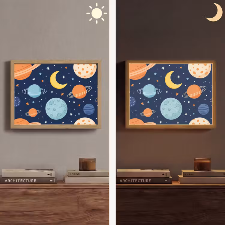 Ruimte - Planeten - Kleurrijk Light Box met batterij (Wandlamp) middel -sfeer3
