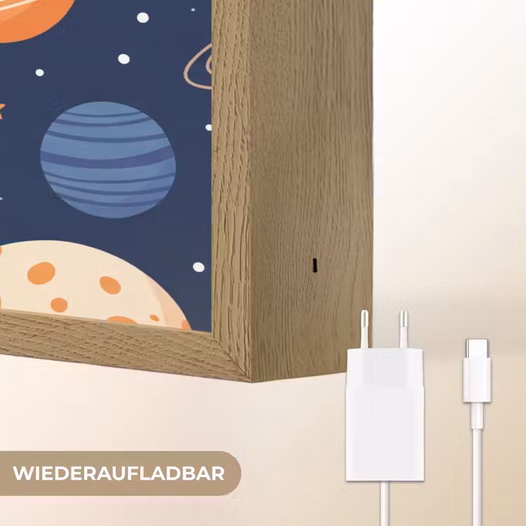 Ruimte - Planeten - Kleurrijk Light Box met batterij (Wandlamp) middel -USP_websiteoplaadbaarDE