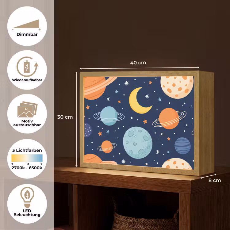 Ruimte - Planeten - Kleurrijk Light Box met batterij (Wandlamp) middel -USP_websiteoverzichtDE