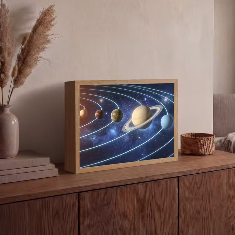 Ruimte - Zonnestelsel - Blauw Light Box met batterij (Wandlamp) middel -sfeer2