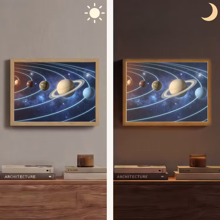 Ruimte - Zonnestelsel - Blauw Light Box met batterij (Wandlamp) middel -sfeer3