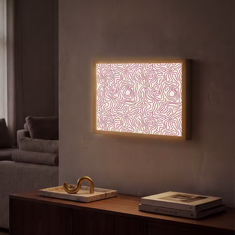 Kronkelende lijn - Magenta - Crème Light Box met batterij (Wandlamp) middel 907 -sfeer1
