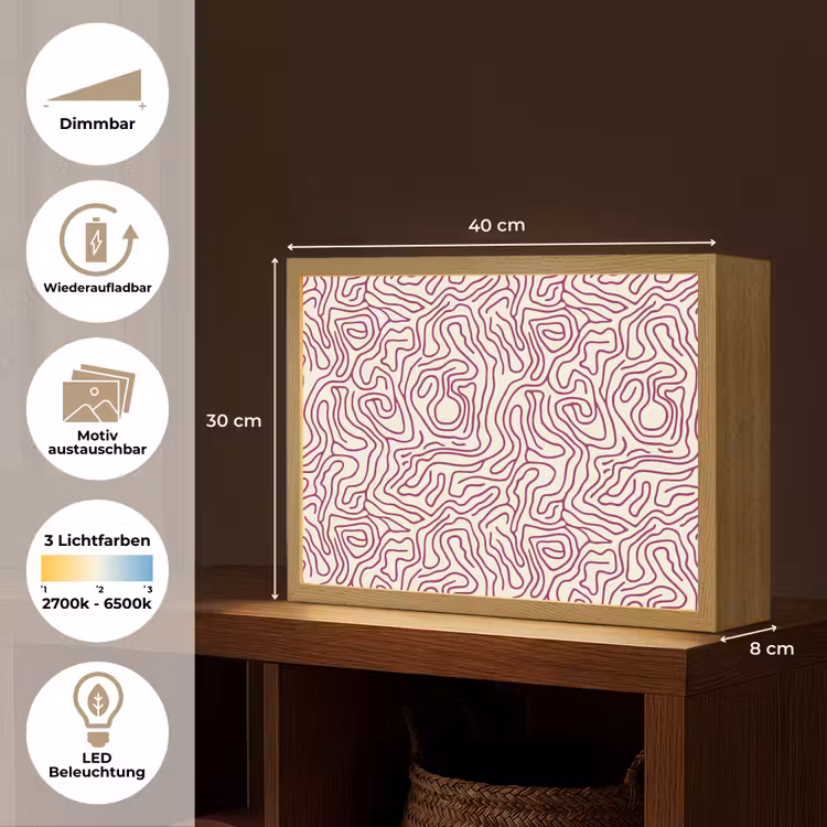 Kronkelende lijn - Magenta - Crème Light Box met batterij (Wandlamp) middel 907 -USP_websiteoverzichtDE