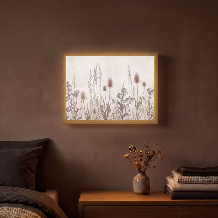 Weidebloemen - Design - Sepia Light Box met batterij (Wandlamp) middel -sfeer4