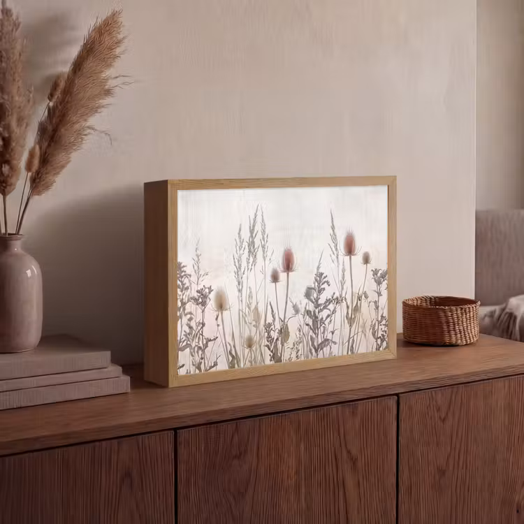 Weidebloemen - Design - Sepia Light Box met batterij (Wandlamp) middel -sfeer2