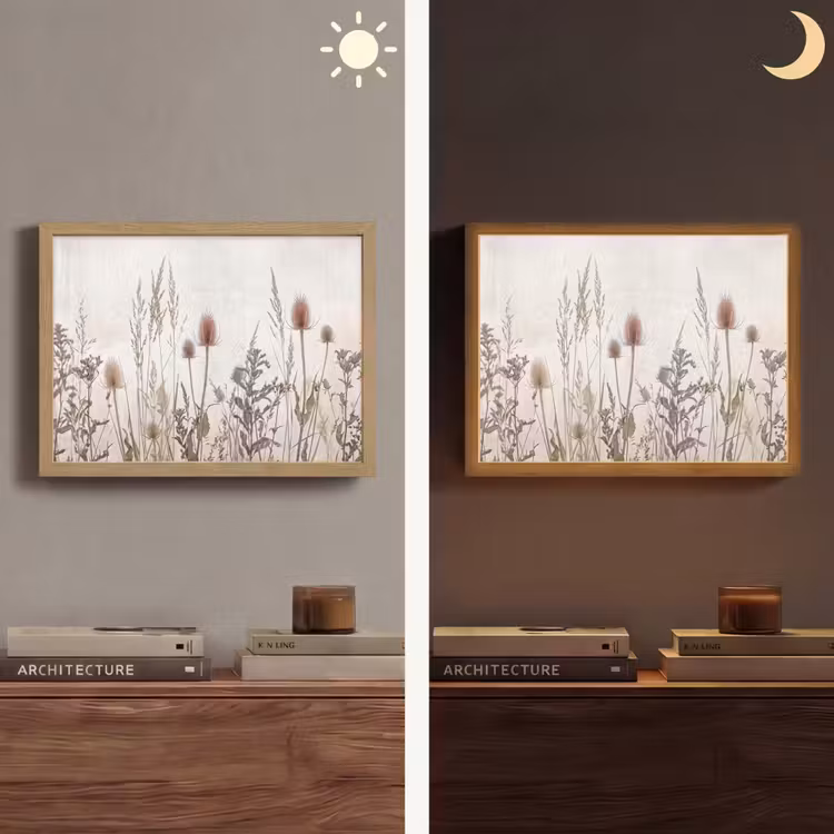 Weidebloemen - Design - Sepia Light Box met batterij (Wandlamp) middel -sfeer3