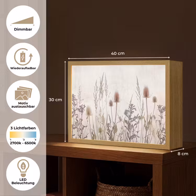 Weidebloemen - Design - Sepia Light Box met batterij (Wandlamp) middel -USP_websiteoverzichtDE