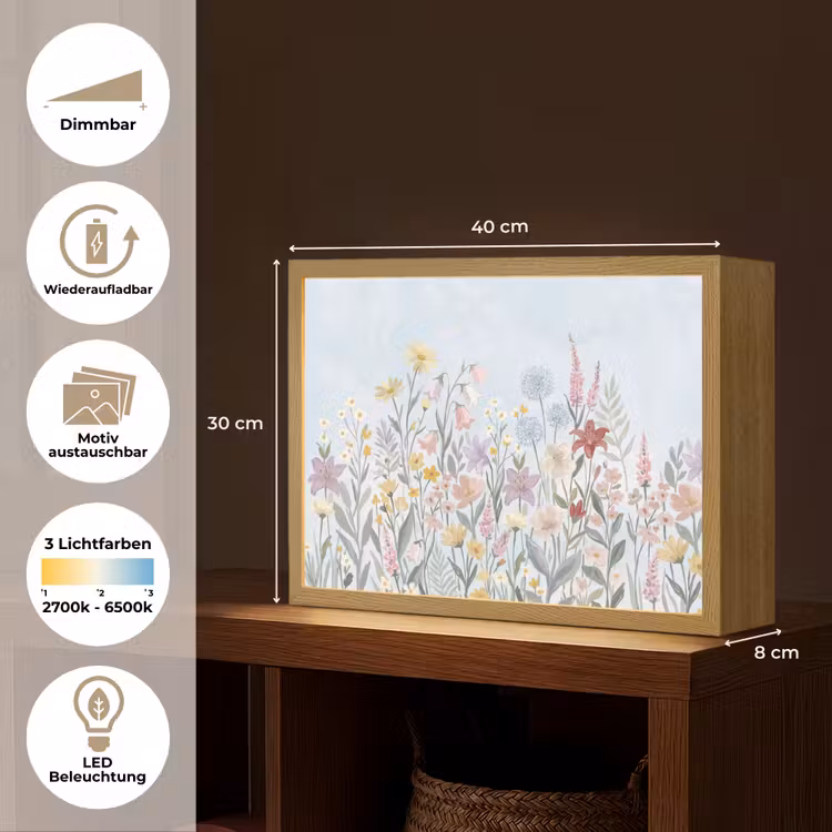 Weidebloemen - Illustratie - Kleurrijk Light Box met batterij (Wandlamp) middel -USP_websiteoverzichtDE
