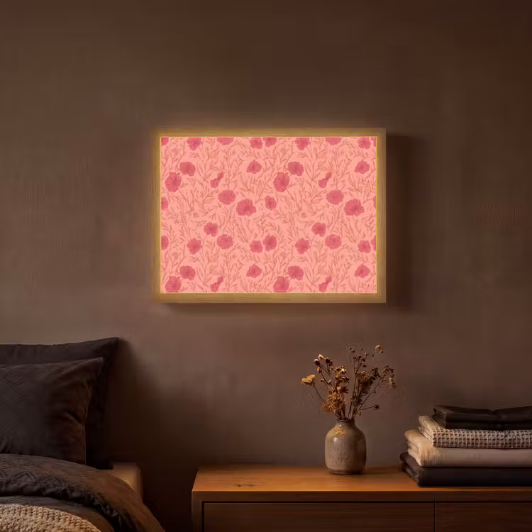 Weidebloemen - Romantisch - Roze Light Box met batterij (Wandlamp) middel 907 -sfeer4