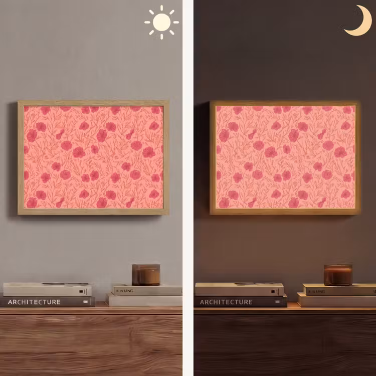 Weidebloemen - Romantisch - Roze Light Box met batterij (Wandlamp) middel 907 -sfeer3