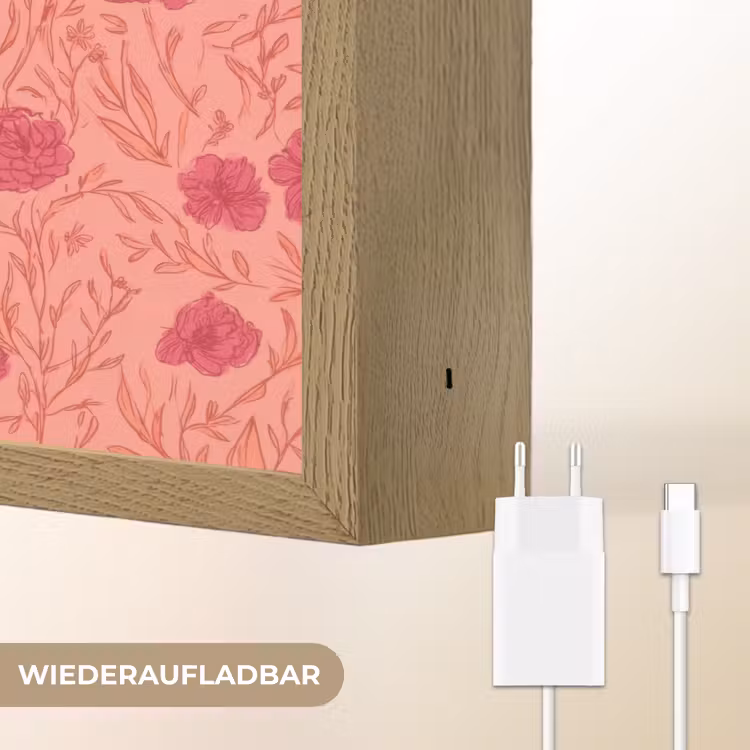 Weidebloemen - Romantisch - Roze Light Box met batterij (Wandlamp) middel 907 -USP_websiteoplaadbaarDE
