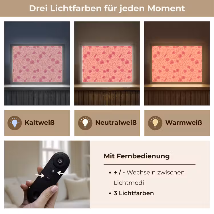 Weidebloemen - Romantisch - Roze Light Box met batterij (Wandlamp) middel 907 -USP_lichtkleurDE