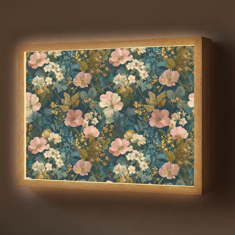 Wilde bloemen - Botanisch - Patroon - Roze - Romantisch Light Box met batterij (Wandlamp) middel 907 -z3d_website