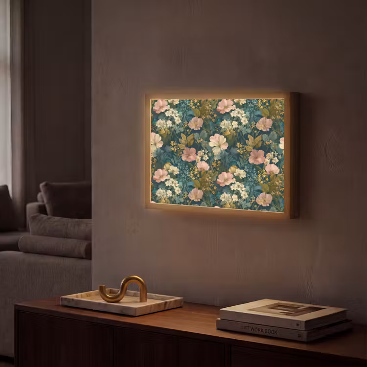 Wilde bloemen - Botanisch - Patroon - Roze - Romantisch Light Box met batterij (Wandlamp) middel 907 -sfeer1