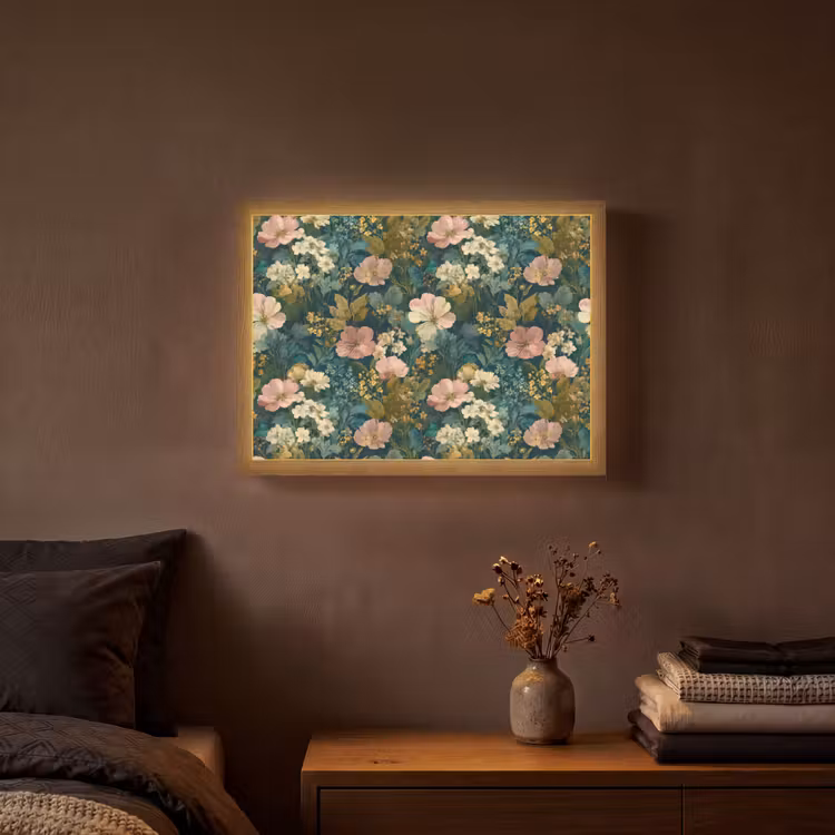 Wilde bloemen - Botanisch - Patroon - Roze - Romantisch Light Box met batterij (Wandlamp) middel 907 -sfeer4