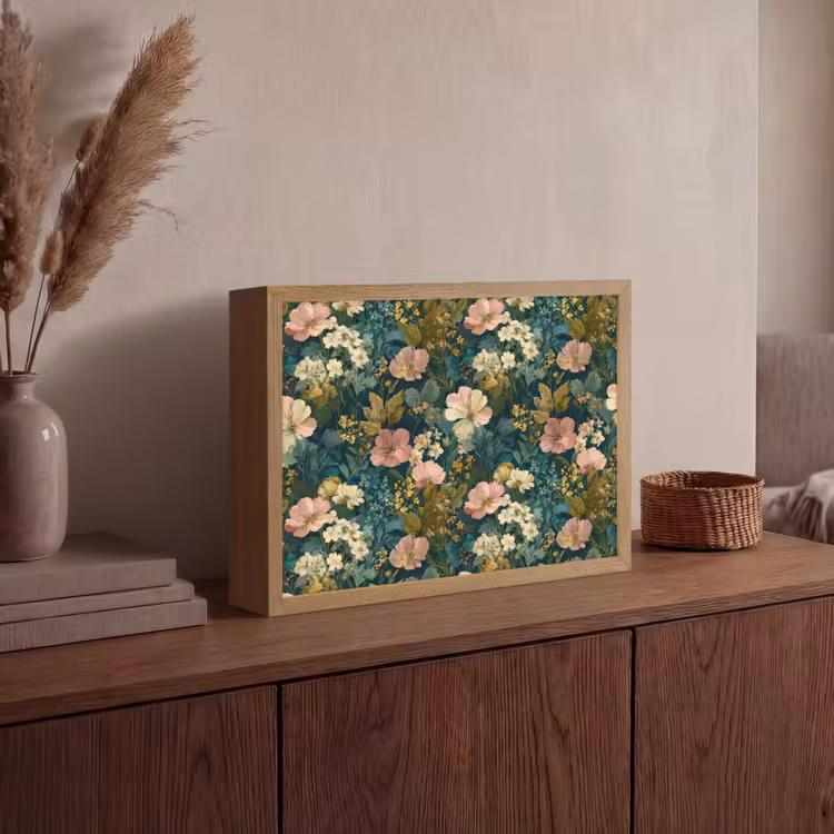 Wilde bloemen - Botanisch - Patroon - Roze - Romantisch Light Box met batterij (Wandlamp) middel 907 -sfeer2