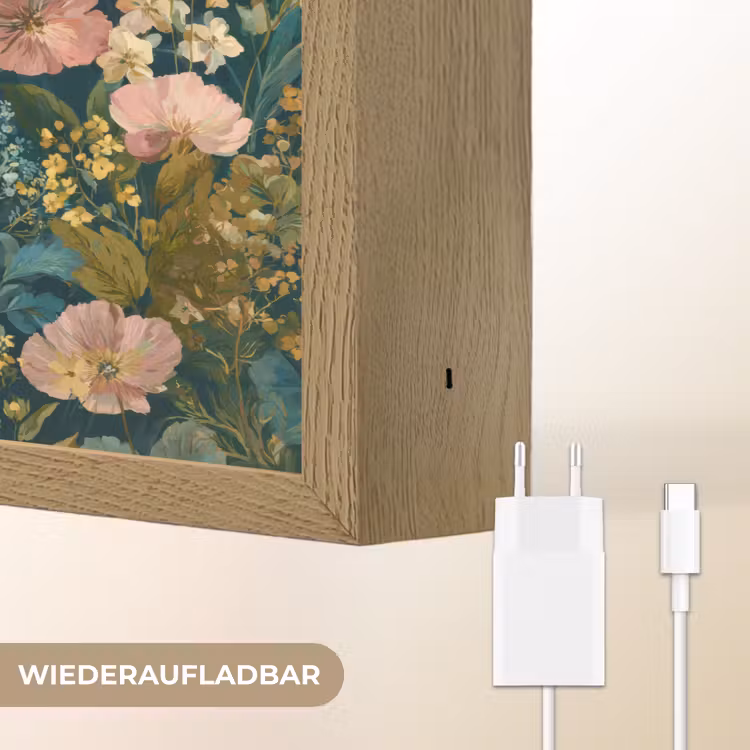 Wilde bloemen - Botanisch - Patroon - Roze - Romantisch Light Box met batterij (Wandlamp) middel 907 -USP_websiteoplaadbaarDE