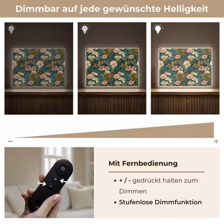 Wilde bloemen - Botanisch - Patroon - Roze - Romantisch Light Box met batterij (Wandlamp) middel 907 -USP_dimbaarDE