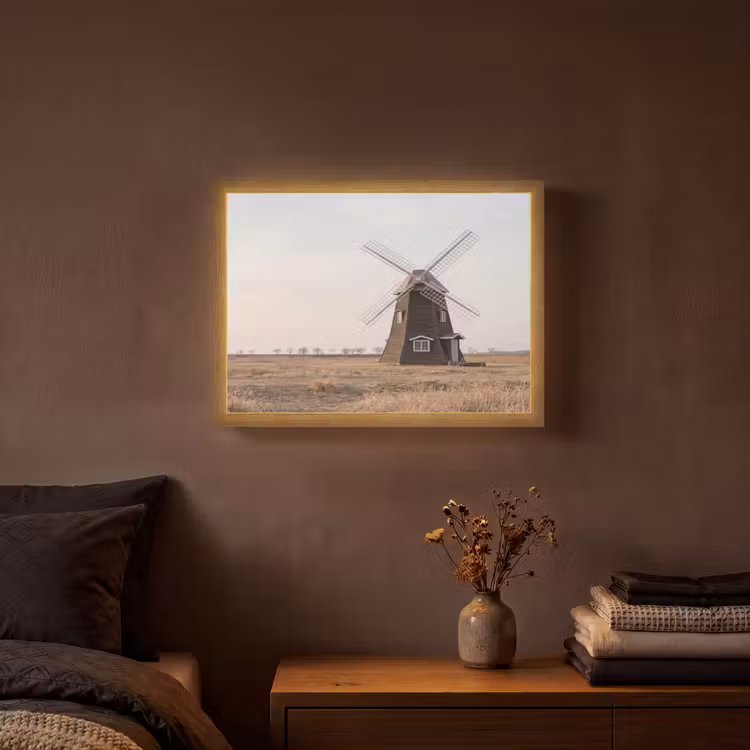 Windmolens - Landschap - Veld Light Box met batterij (Wandlamp) middel -sfeer4