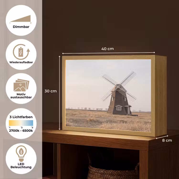 Windmolens - Landschap - Veld Light Box met batterij (Wandlamp) middel -USP_websiteoverzichtDE