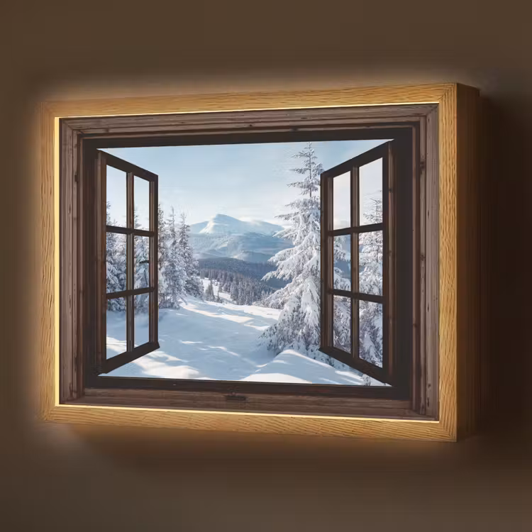 Winter - Landschap - Natuur - Berg - Bomen - Doorkijk - Uitzicht Light Box met batterij (Wandlamp) middel -z3d_website