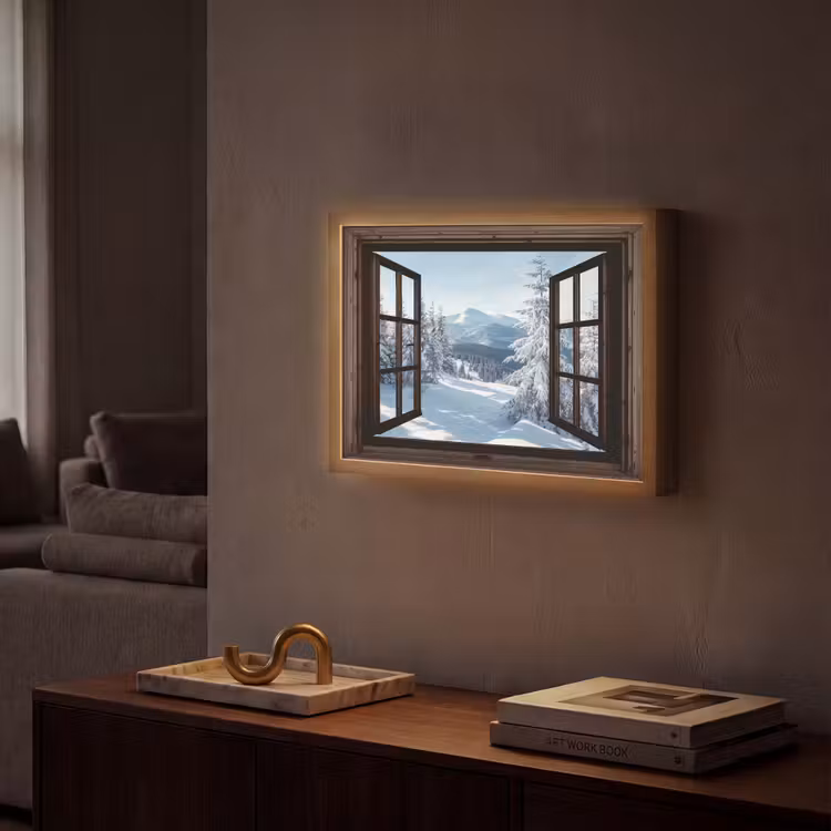 Winter - Landschap - Natuur - Berg - Bomen - Doorkijk - Uitzicht Light Box met batterij (Wandlamp) middel -sfeer1