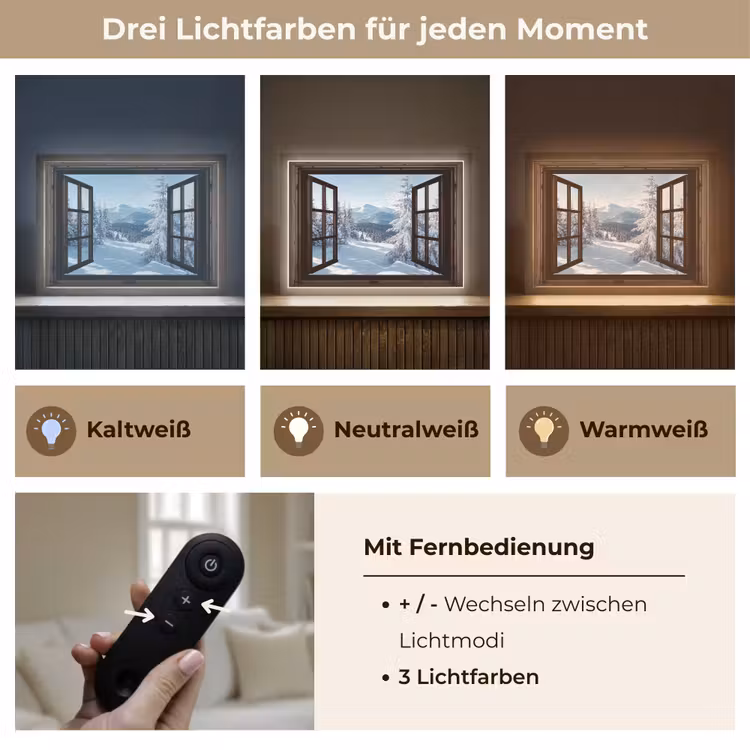 Winter - Landschap - Natuur - Berg - Bomen - Doorkijk - Uitzicht Light Box met batterij (Wandlamp) middel -USP_lichtkleurDE