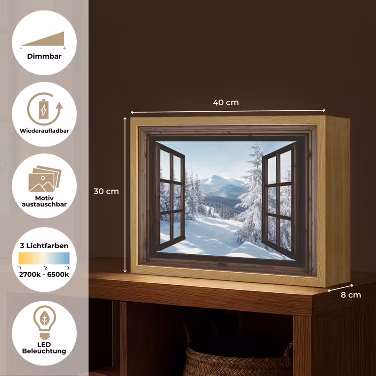 Winter - Landschap - Natuur - Berg - Bomen - Doorkijk - Uitzicht Light Box met batterij (Wandlamp) middel -USP_websiteoverzichtDE